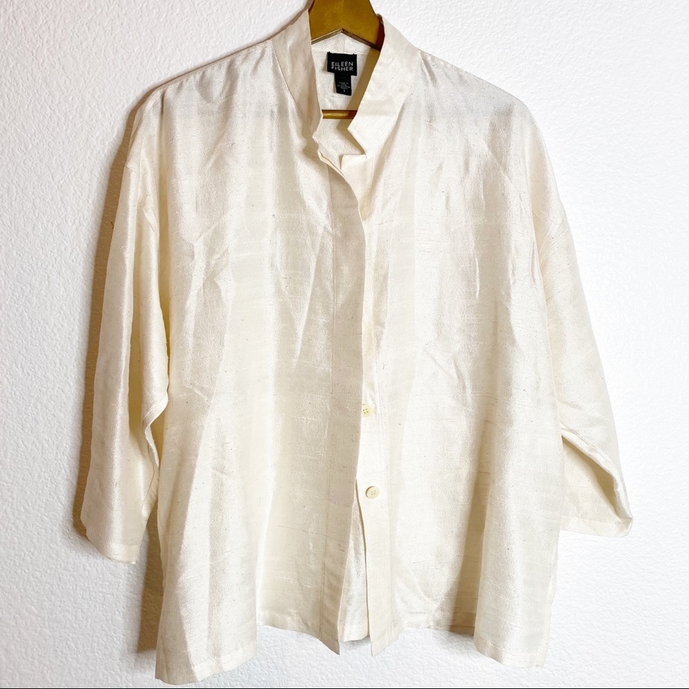 Eileen Fisher- Cream Button Down Silk Top -SM